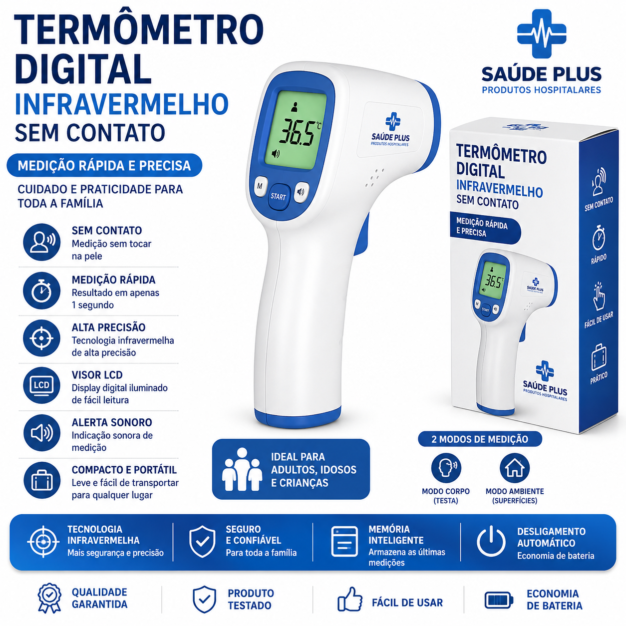 Termômetro Digital Infravermelho Sem Contato com Visor LCD
