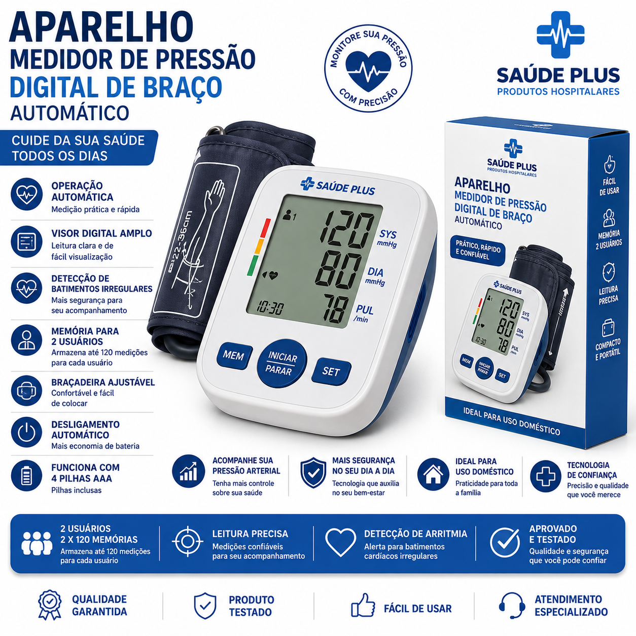 Aparelho Medidor de Pressão Arterial Digital Automático de Braço