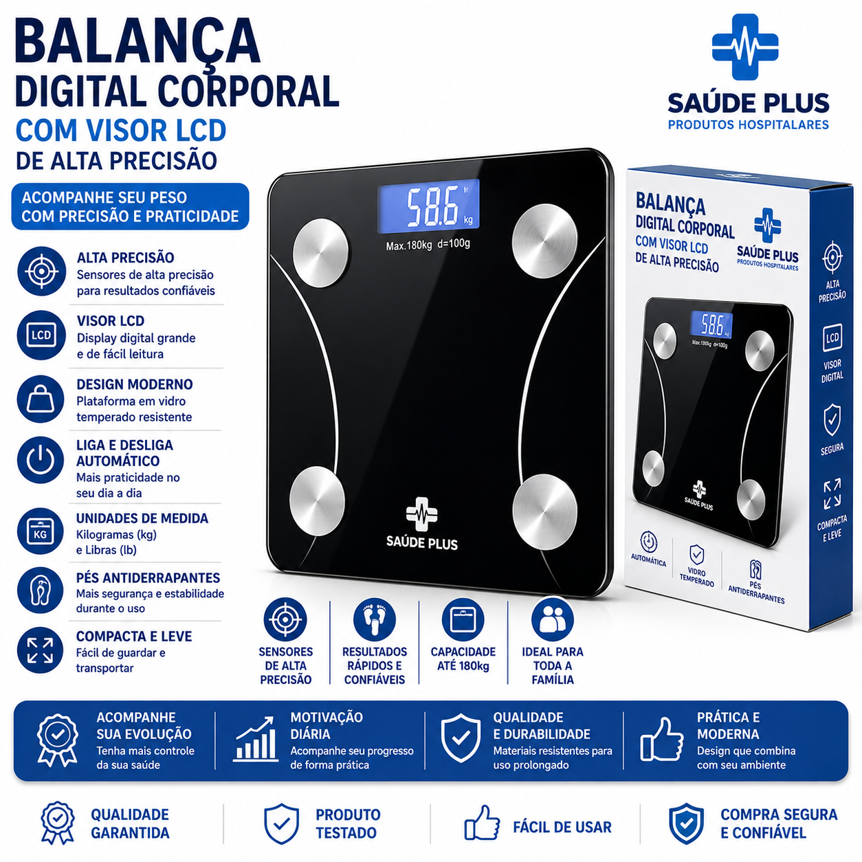 Balança Digital Corporal com Visor LCD de Alta Precisão
