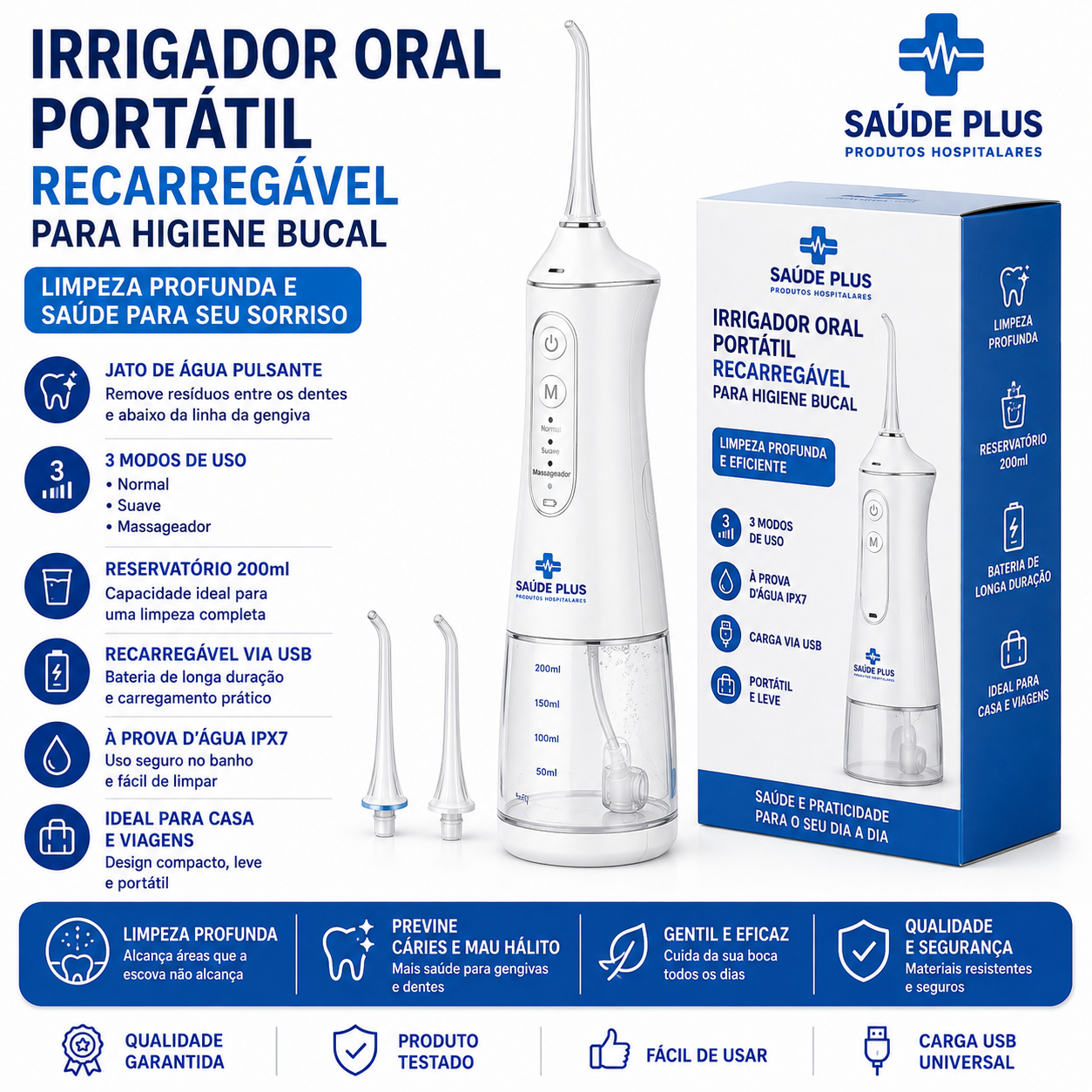 Irrigador Oral Portátil Recarregável para Higiene Bucal