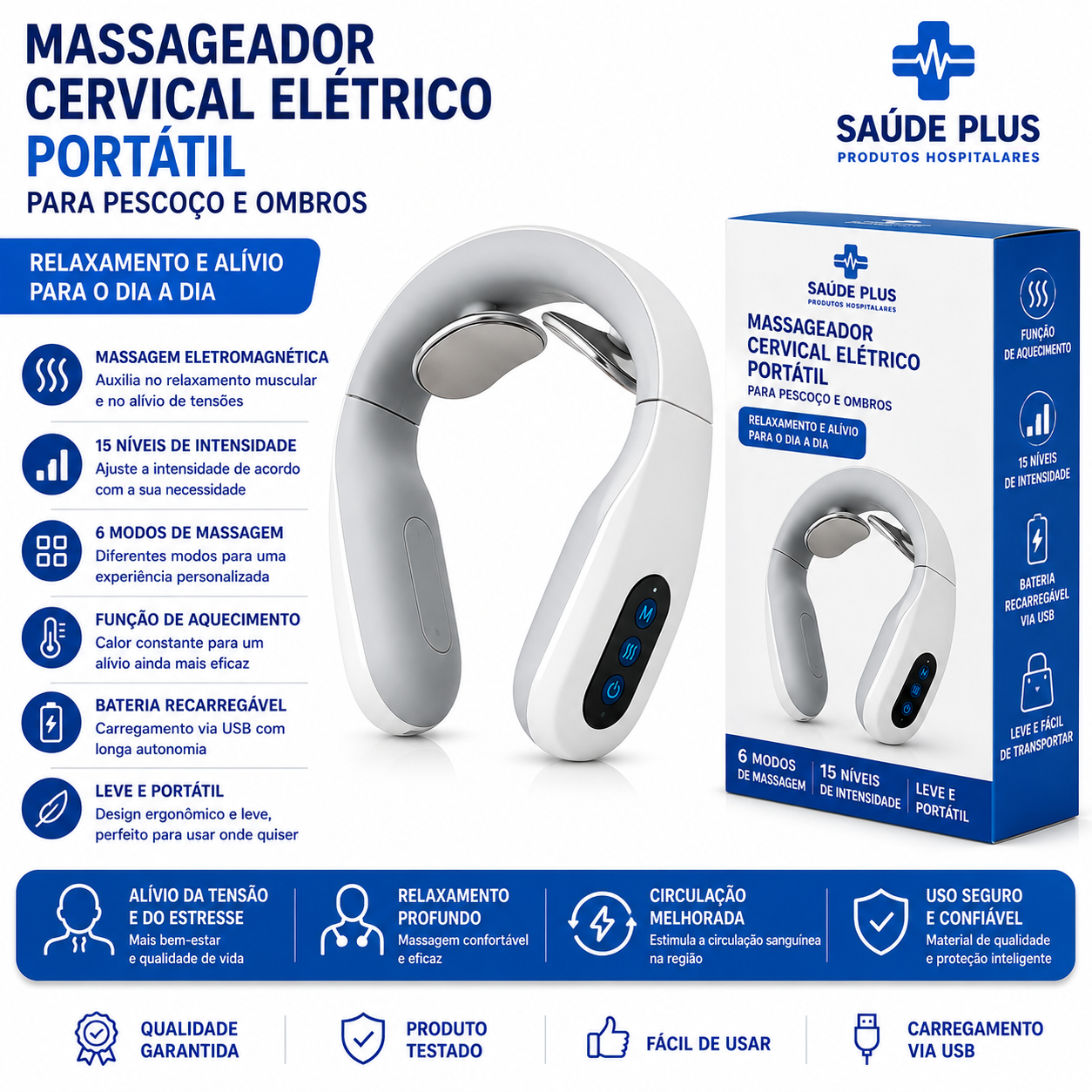Massageador Cervical Elétrico Portátil para Pescoço e Ombros