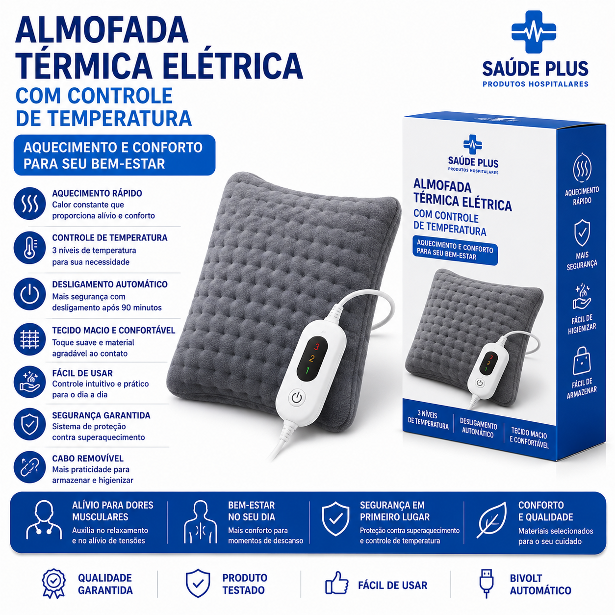 Almofada Térmica Elétrica com Controle de Temperatura