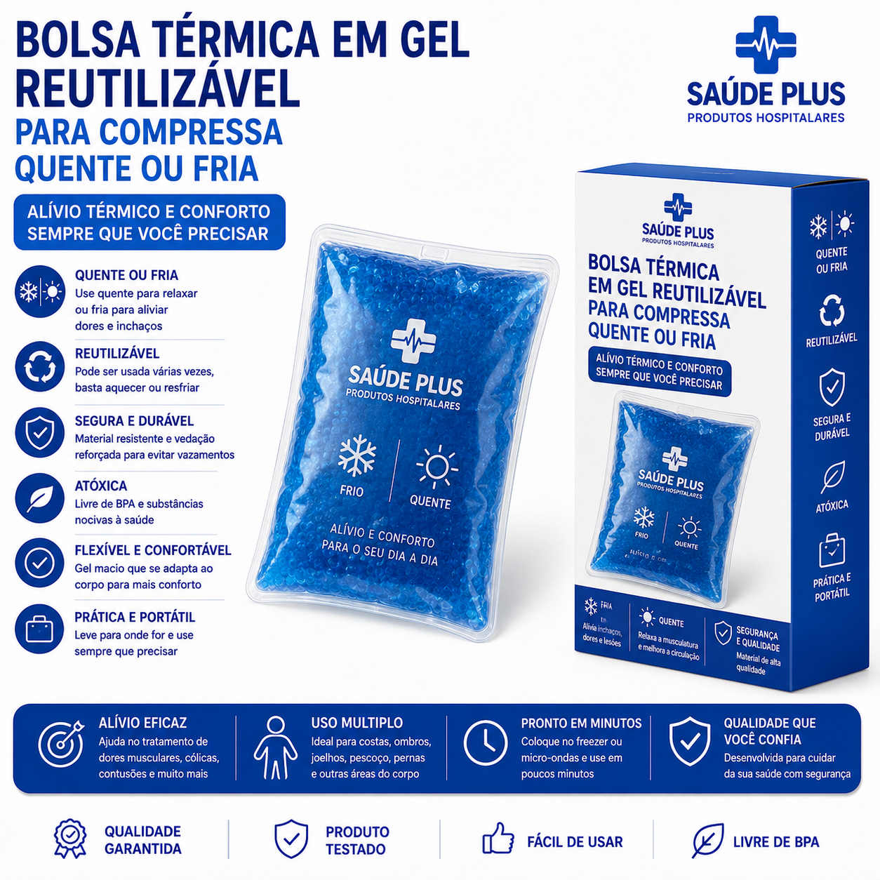 Bolsa Térmica em Gel Reutilizável para Compressa Quente ou Fria